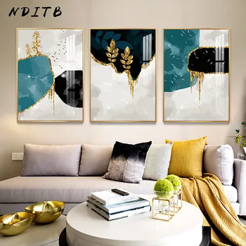 

Abstract Shape Golden Leaf Painting Minimalist Canvas Art Poster Print Modern Wall Picture Living Room Corridor Decor