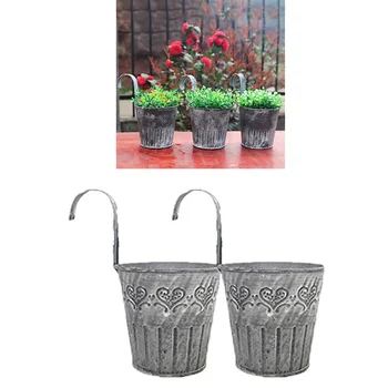 

2pcs Iron Flower Bucket with Hooks Vintage Decorative Plants Succluents Bucket Creative Potted Flower Holder for Home
