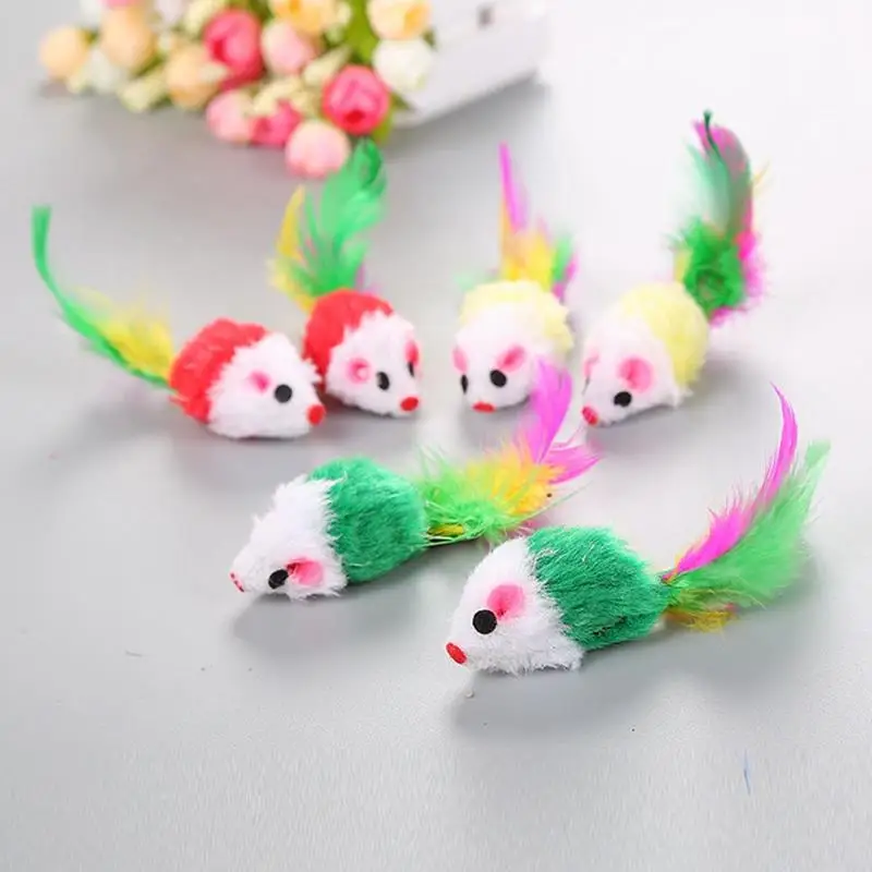 10PCS Random Color Christmas Cat Toy Bite Resistant Interactive Kitten Feather Mouse | Дом и сад