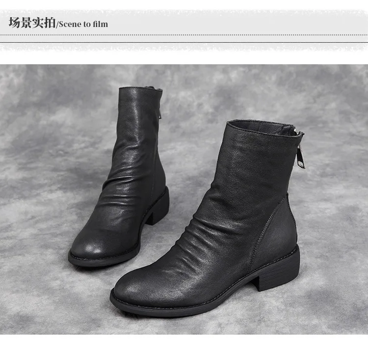 Women Mid Calf Boots Leather Sheep Shoes Autumn Women Martin Boots Shoe Handmade Genuine Leather Boot Women Height Increasing186