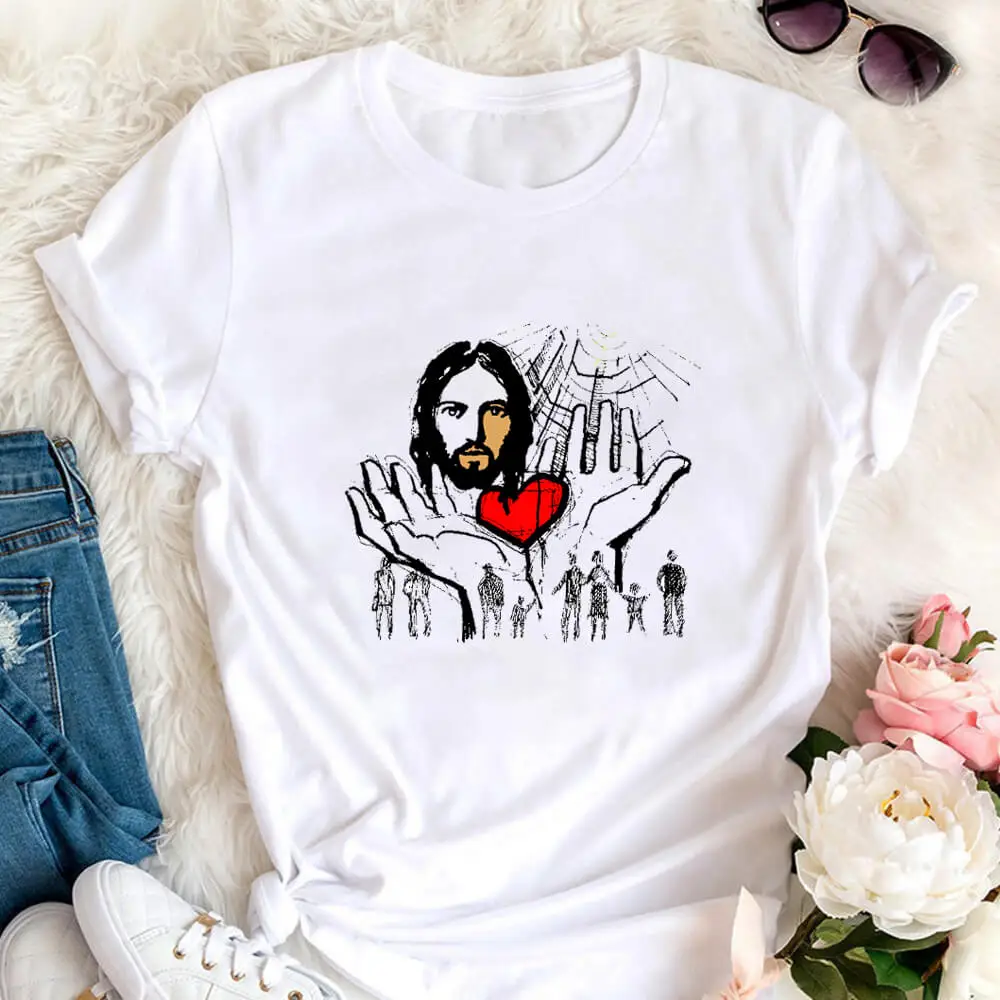 

Love Heart Graphic Print Christian Shirt Funny 100%Cotton Women Tshirt Unisex Funny Summer Casual Short Sleeve Top Faith Shirt
