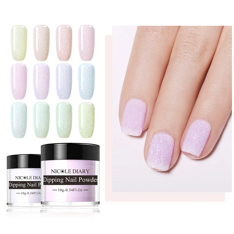 

NICOLE DIARY Blinking Dipping Nail Powder Colorful Sweet Dip Glitter Chrome Nail Art Decorations Dipping Base Top Activator