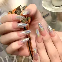 

24Pcs Aurora Almond False Nails Detachable Wearable Fake Nails Full Cover Artificial Nail Tips DIY Fashion Manicure Tool