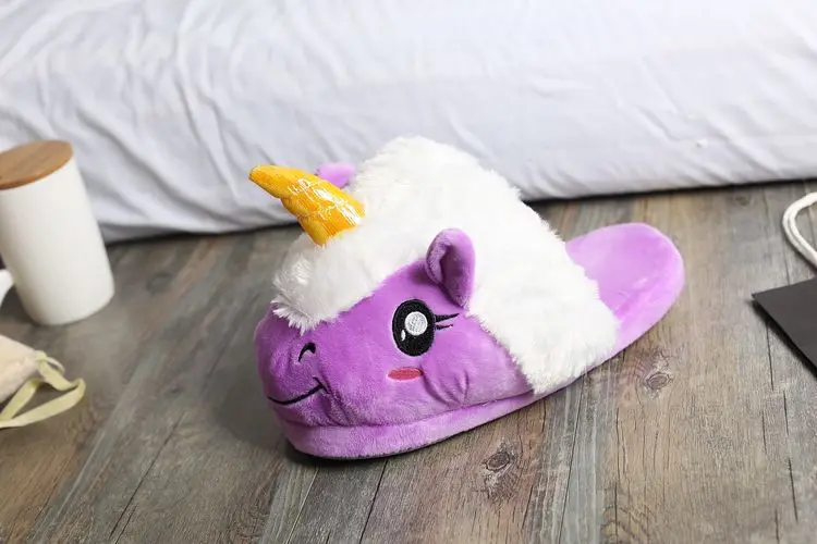 winter Unicorn Slippers Women Plush Home Shoes Soft Cute Warm Cotton Foot Warmer Size Unisex Kids Novelty Indoor Slippers