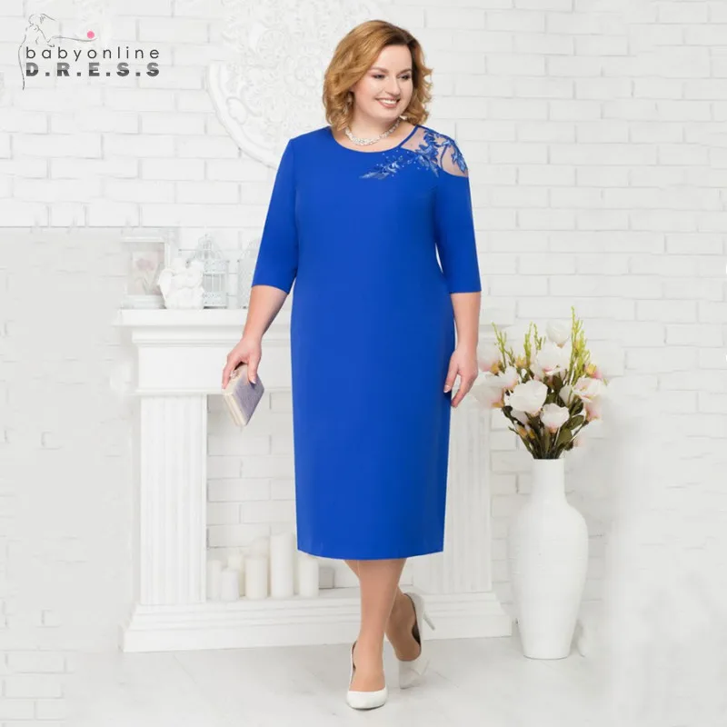 

Royal Blue Red Lace Mother Of The Bride Dresses Sexy V Back Illusion Tea-length Wedding Party Dresses Vestido De Madrinha