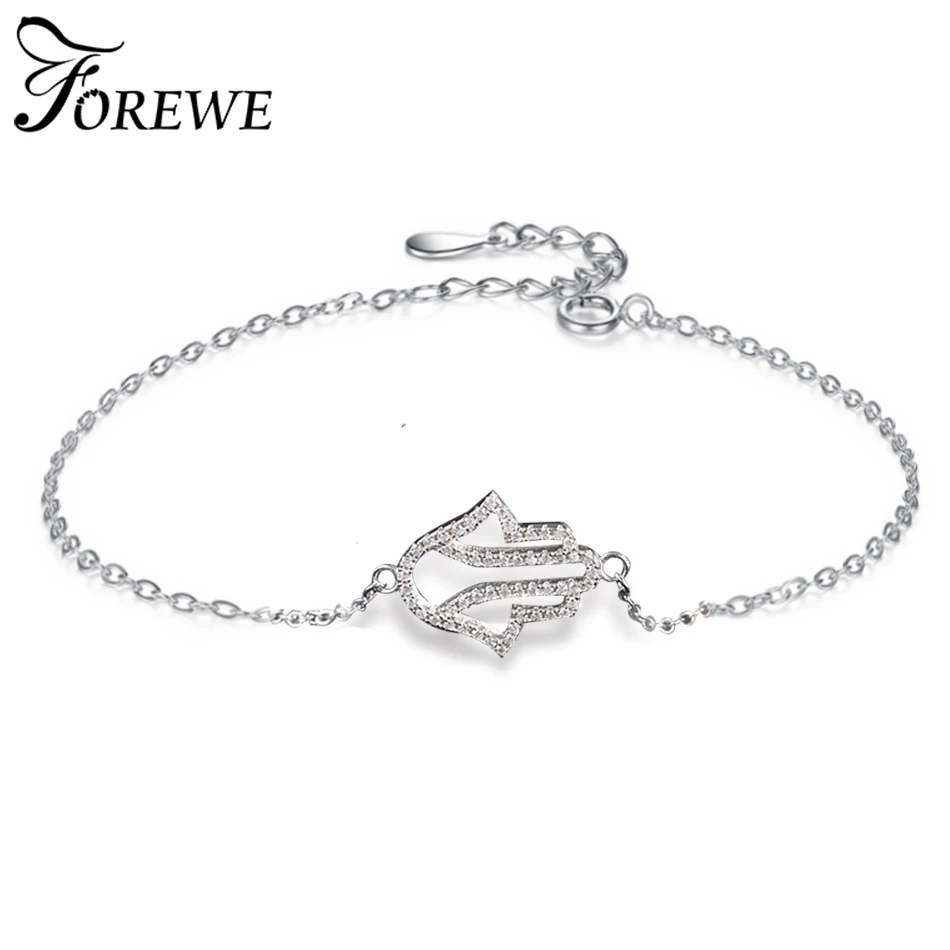 Модный 925 пробы Серебряный браслет дружбы рука Фатимы ладонь(хамса) серебряная цепь со стразами браслет для женщин ювелирные изделия