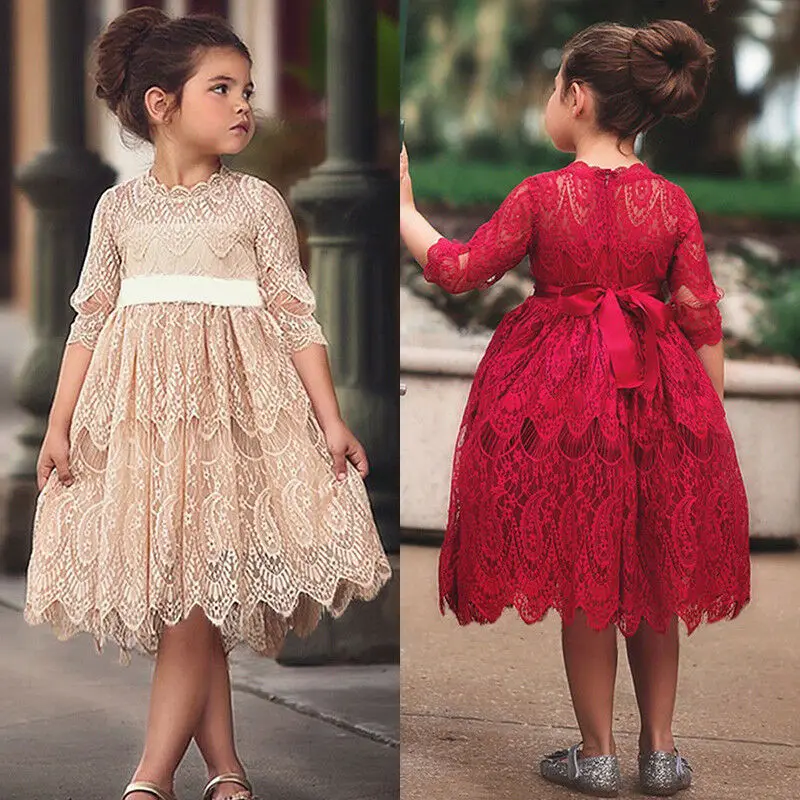 XMAS Toddler Kids Baby Girl Flower Lace Crochet Tutu Dress Princess Vestidos Sleeveless Formal Party Pageant Wedding Dresses