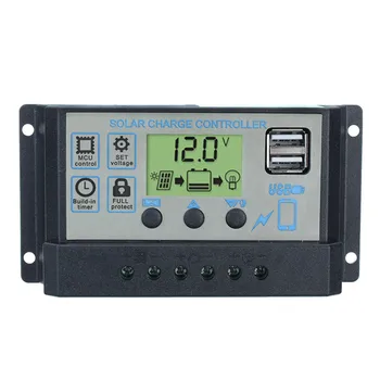 

LCD Dual USB Auto Solar Charge Panel Controller 60A/50A/40A/30A/20A/10A 12V 24V PWM Controllers 5V Output Solar Panel Regulator