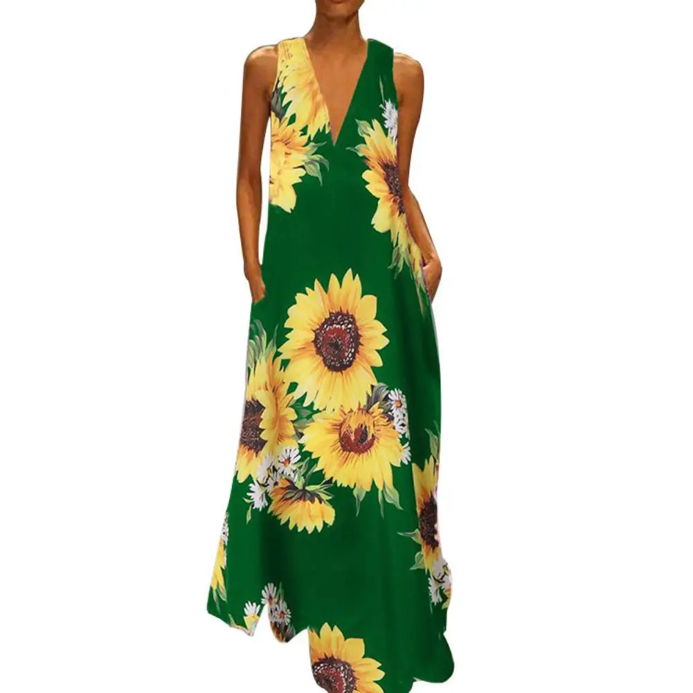 Womens Summer Sunflowers Dress Boho Sunflower Dress Women Printing