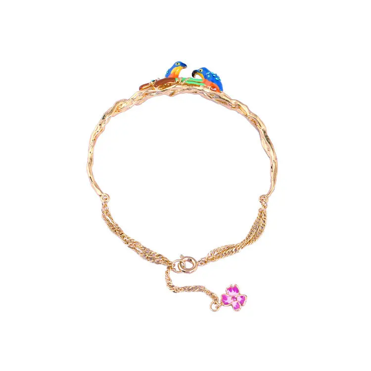 

Enamel Colored Glaze Kingfisher Cherry Blossom Adjustable Bracelet Czech Diamond Blue Bird Flower Hand Jewelry Set Manufacturers
