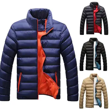 

Plus Size Men Casual Solid Color Zipper Stand Collar Long Sleeve Jacket Cotton Padded Coat
