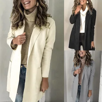 

Woman Artificial Wool Warm Long Coat Plus Size Female Slim Fits Lapel Elegant Blend Coat Female Long Coat Outerwear Jacket#G2