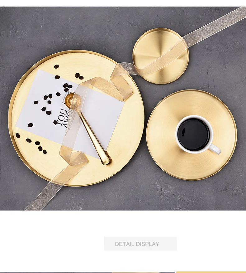 Металлический лоток для хранения обеденных тарелок из нержавеющей стали, домашний круглый поднос для чая, тарелка для творчества в скандинавском стиле, латунный поднос для украшения мусора