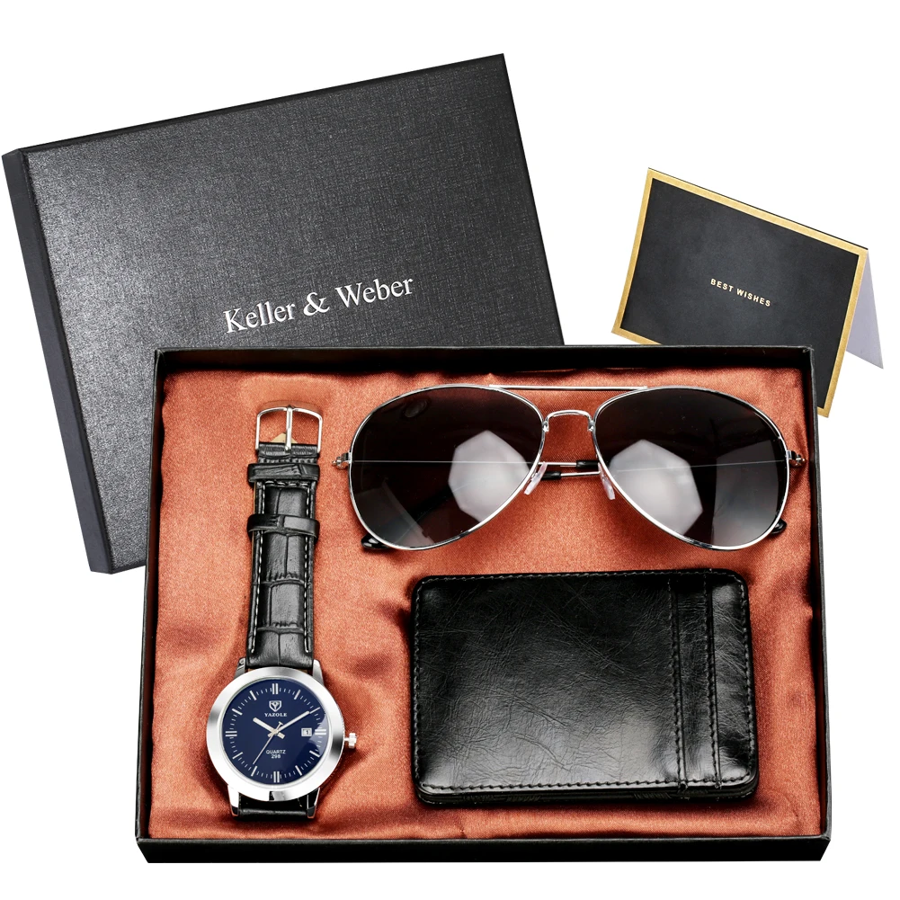 

2020 Fashion Gift Set for Men Luxury Quartz Watches Male Unique Black Coffee Wallets Cool Sunglasses Boyfriend Husband Top Gifts