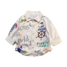 Осенняя повседневная одежда с длинными рукавами и рисунком для маленьких мальчиков и девочек детская одежда, рубашки унисекс, уличная одежда, распродажа