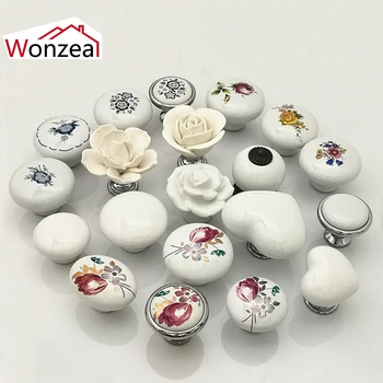 Single Hole Knobs Rose Round Heart Shape Furniture Cabinet Knobs And Handles Drawer Knobs Ceramic Knobs For Furniture Kitchen