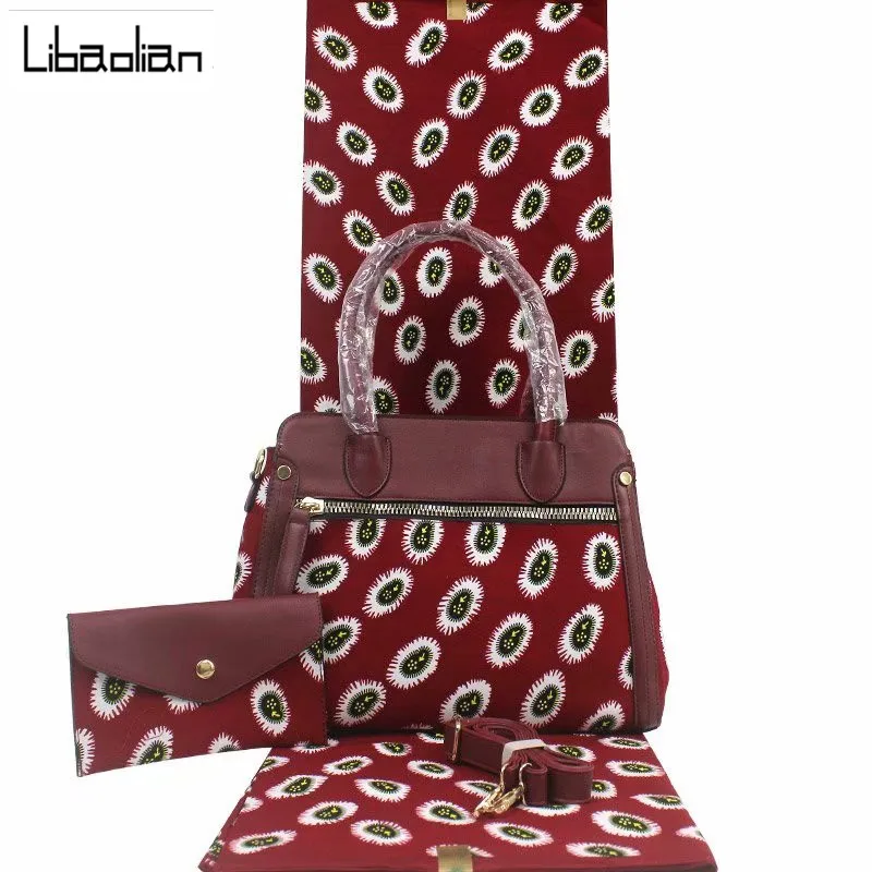 Nieuwste Mode Afrikaanse Echte Wax Zak Sets 3 Stuks/set Ankara Wax Handtas Bijpassende 6 Yards Vrouwen Tas 100% Katoen stof F912-28 Nieuwste Mode Afrikaanse Echte Wax Zak Sets 3 Stuks/set Ankara Wax Handtas Bijpassende 6 Yards Vrouwen Tas 100% Katoen stof F912-28
