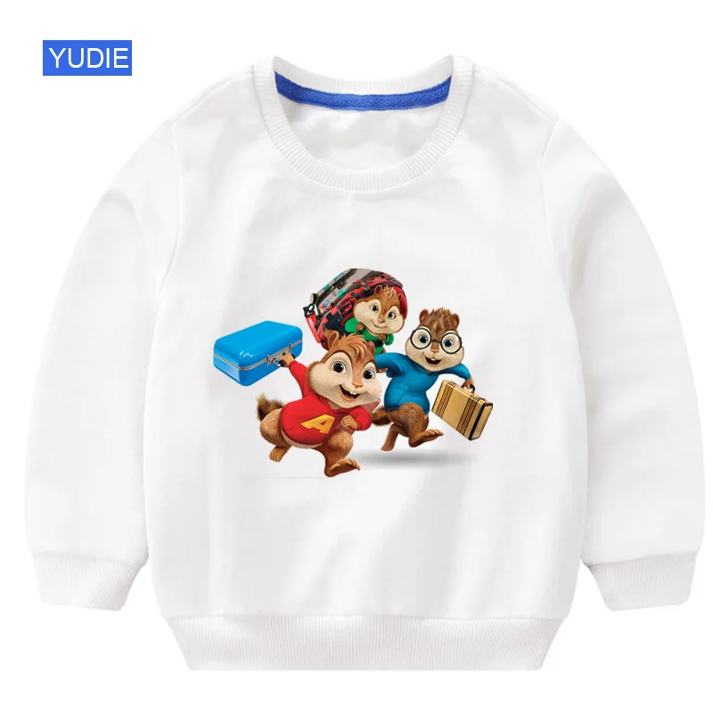 sweatshirt white Детский свитер толстовка с капюшоном для маленьких девочек; сезон осень; белый свитер для маленьких девочек с изображением Элвина и чипмункса; топы с капюшоном для детей 4 лет - Цвет: sweatshirt white