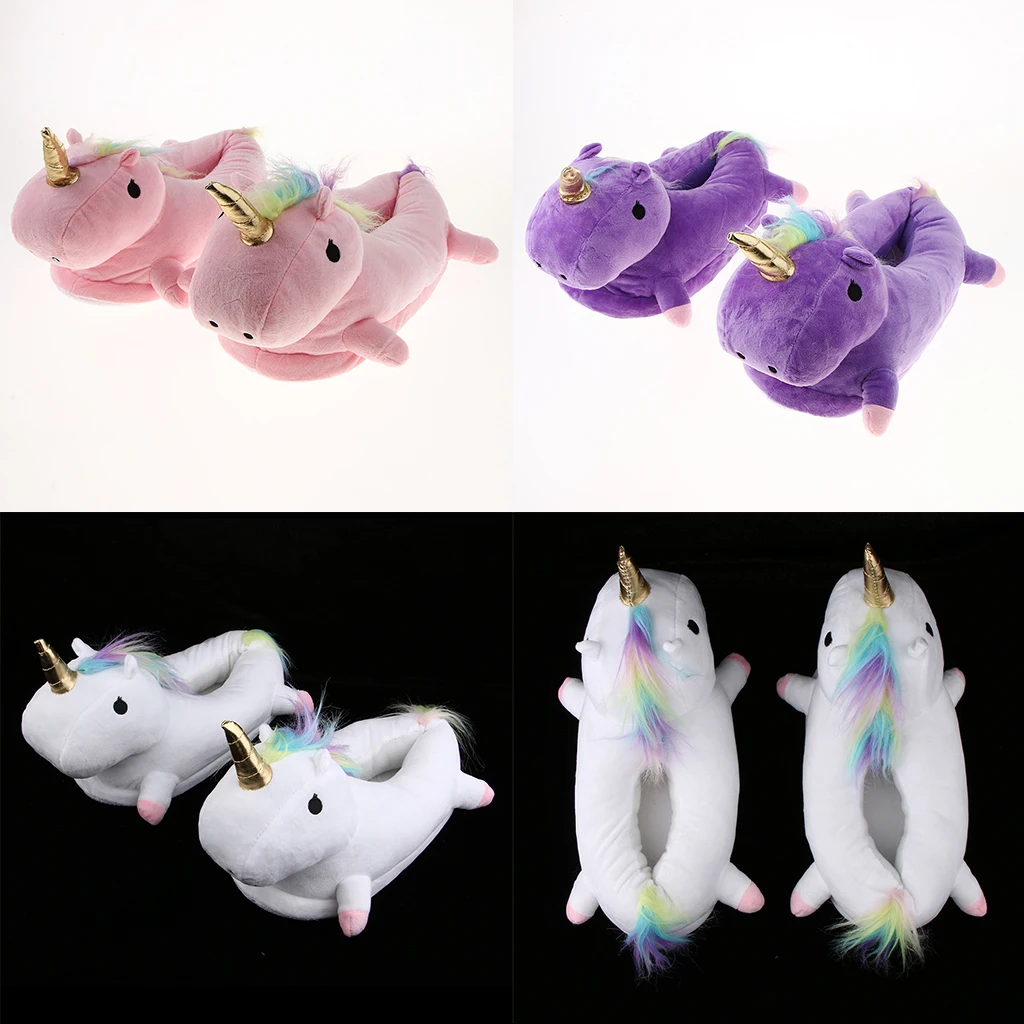 Cozy Plush Unicorn Slippers Funny Animal Home Slipper House Shoes for Women Girls