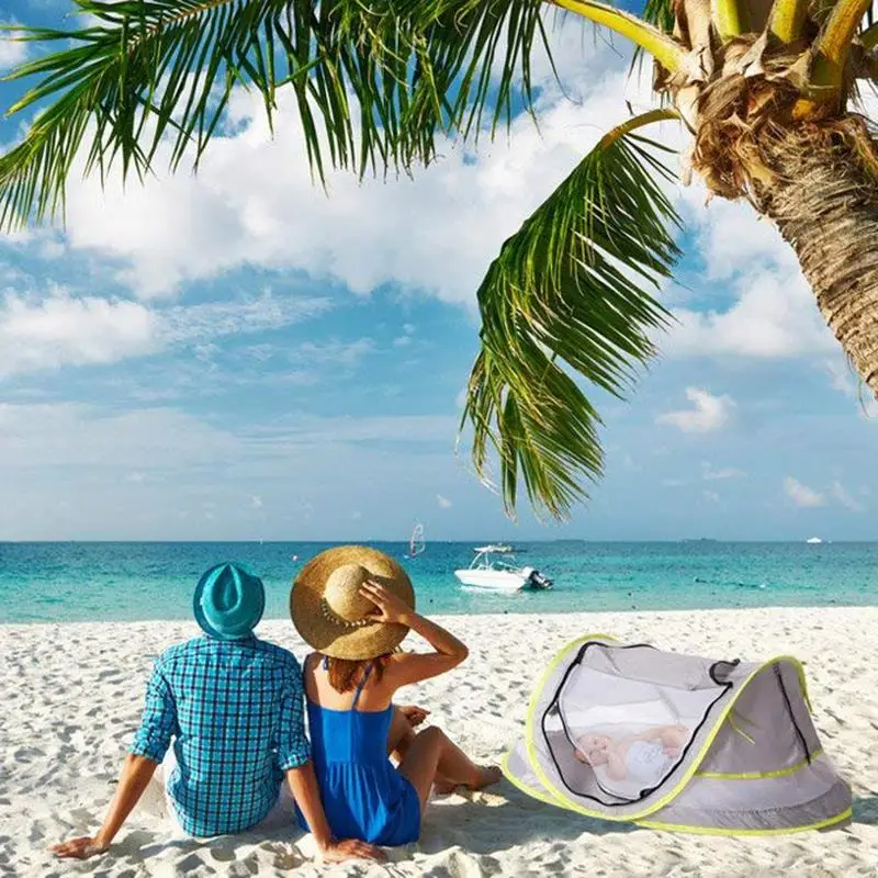 Детская кроватка для путешествий портативная детская Пляжная палатка UPF 50+ солнцезащитный тент детский дорожный шатер всплывал москитная сетка и 2 колышка ультралегкий Wei