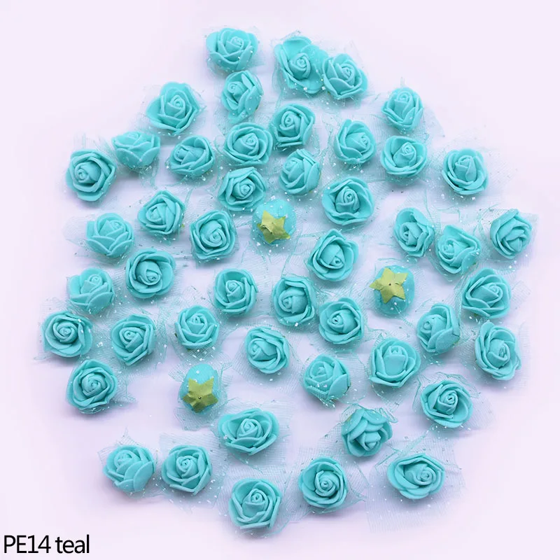 PE14 50/100/200 шт. 2 см Моделирование Пена розы искусственные цветочные бутоны с пряжей для дома с цветочным узором на свадьбу, Декоративные искусственные цветы - Цвет: PE14