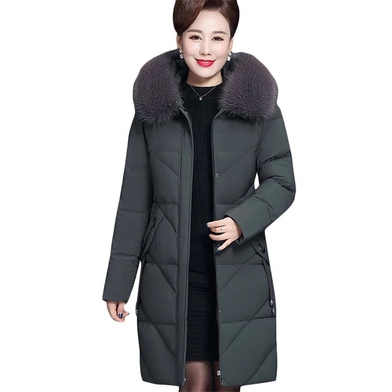 

Middle-aged women Cotton coat New Winter Hooded Fur collar Down cotton Jacket Plus size Noble Womens Warm Long Parkas 5XL F1028
