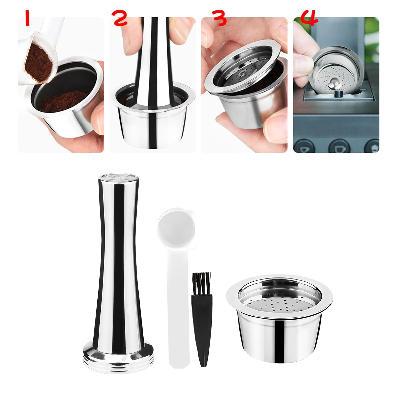 Reusable Stainless Steel Capsules Refillable Pod Compatible Fit for ALDI Expressi K-fee Coffee Machines Reusable Stainless Steel Capsules Refillable Pod Compatible Fit for ALDI Expressi K-fee Coffee Machines