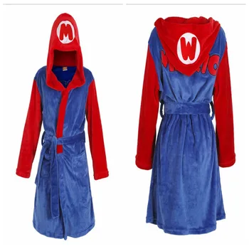 

new classic Anime Super Mario Bros cosplay Mario adult child Hooded top pajamas Bathrobe cloak cloak Flannel Jumpsuits clothing