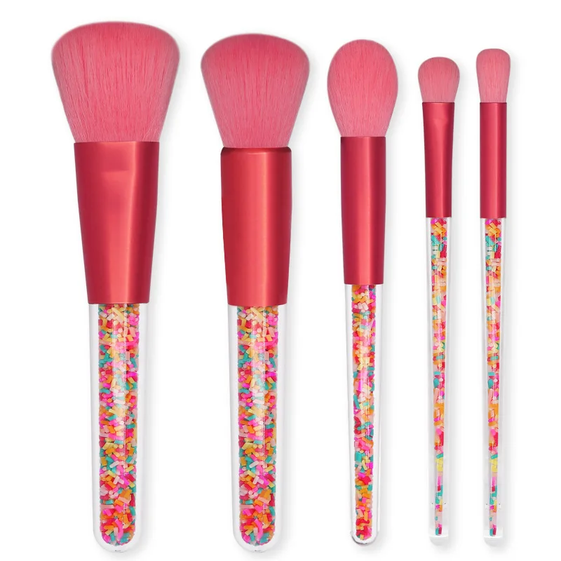 5 candy make-up brushes, color plastic particles, transparent handle, make-up and wash set, make-up and beauty factory 5 candy make-up brushes, color plastic particles, transparent handle, make-up and wash set, make-up and beauty factory