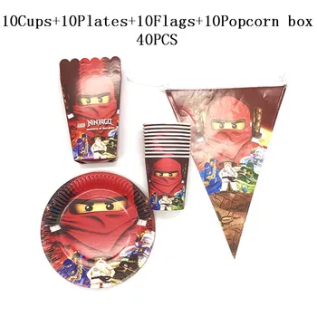 

40pcs/80pcs Cartoon Legoing Ninjago Theme Birthday Party Supplies Paper Cups Plates Popcorn Boxes Banner For Kids Party Decor