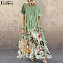 ZANZEA /летнее платье с коротким рукавом; женское винтажное платье цветочным принтом; длинный сарафан ; Повседневные платья стиле ретро ; Vestido Femme платье платье женское платья платья женские одежда для женщин