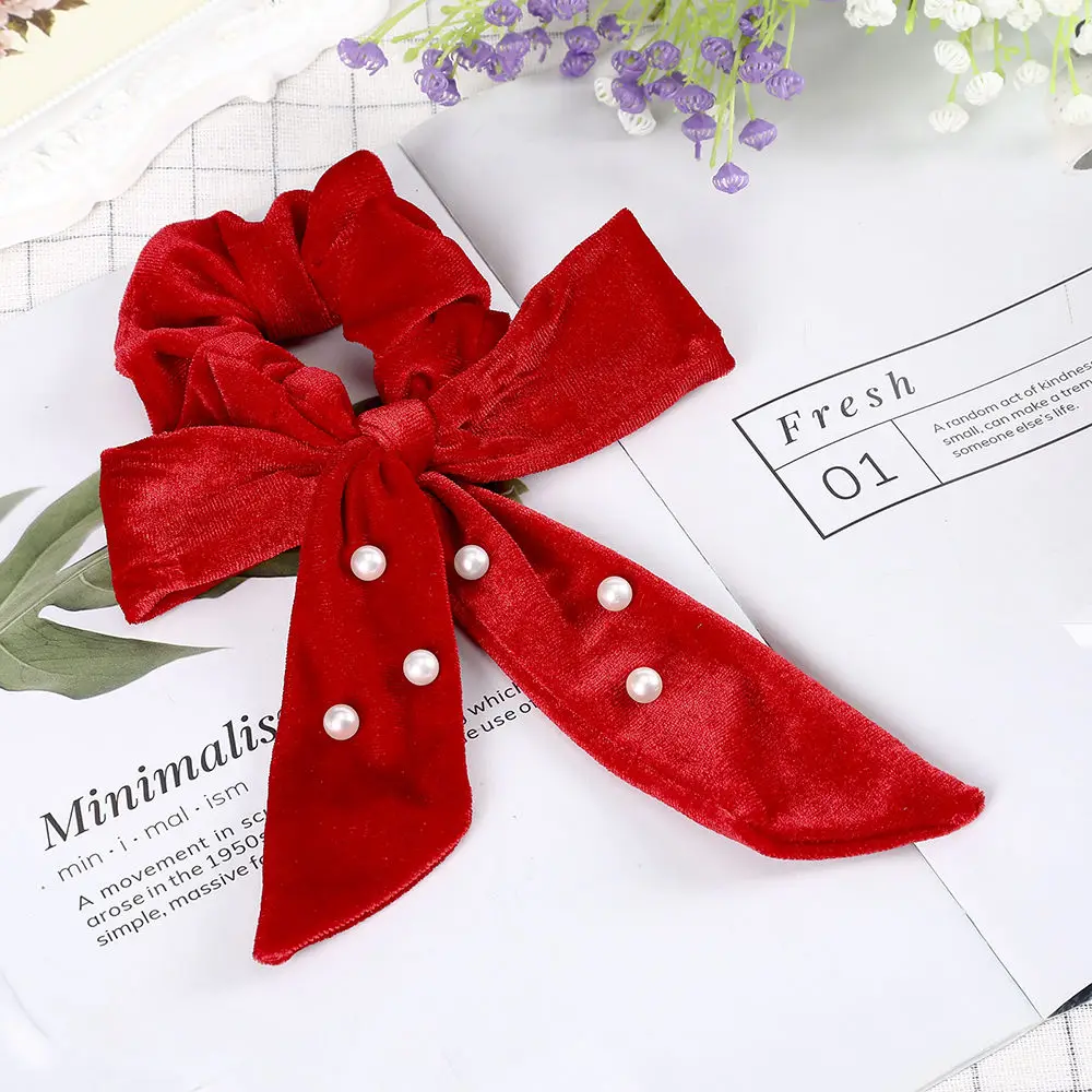 E RED AWAYTR Модные женские жемчужные коралловые бархатные ленты эластичные повязки для волос с бантом для девочек Милая повязка на голову мягкие Аксессуары для волос - Цвет: E RED