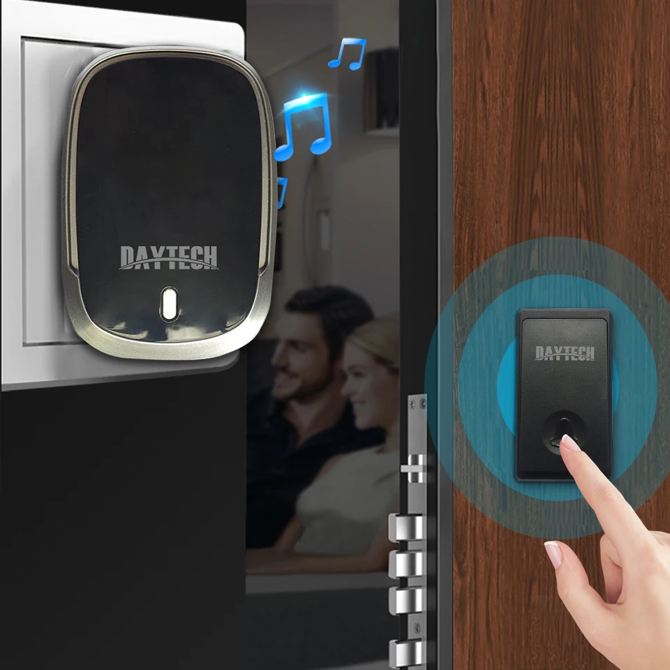 DAYTECH дверной звонок Колокольчик для домашней безопасности Добро пожаловать автономный беспроводной дверной звонок Сигнализация светодиодный свет сенсорные кнопки