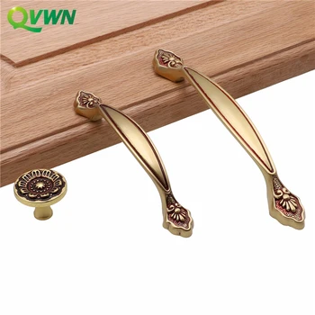 

QVWN Gold Kitchen copper Cabinet pulls and pull cupboard Handles Brushed antique Brass Drawer Vintage Knobs bronze Hardware