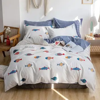 

3/4pcs quilt cover sheet pillow comforter bedding set 100% cotton euro pastel double side cartoon and flower printed bed set