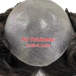 Men's Wig Thin Skin Toupee With Knots Full PU 0.08-0.1cm Indian Human Hair System Natural Color Male Toupee Fashion Hairpiece