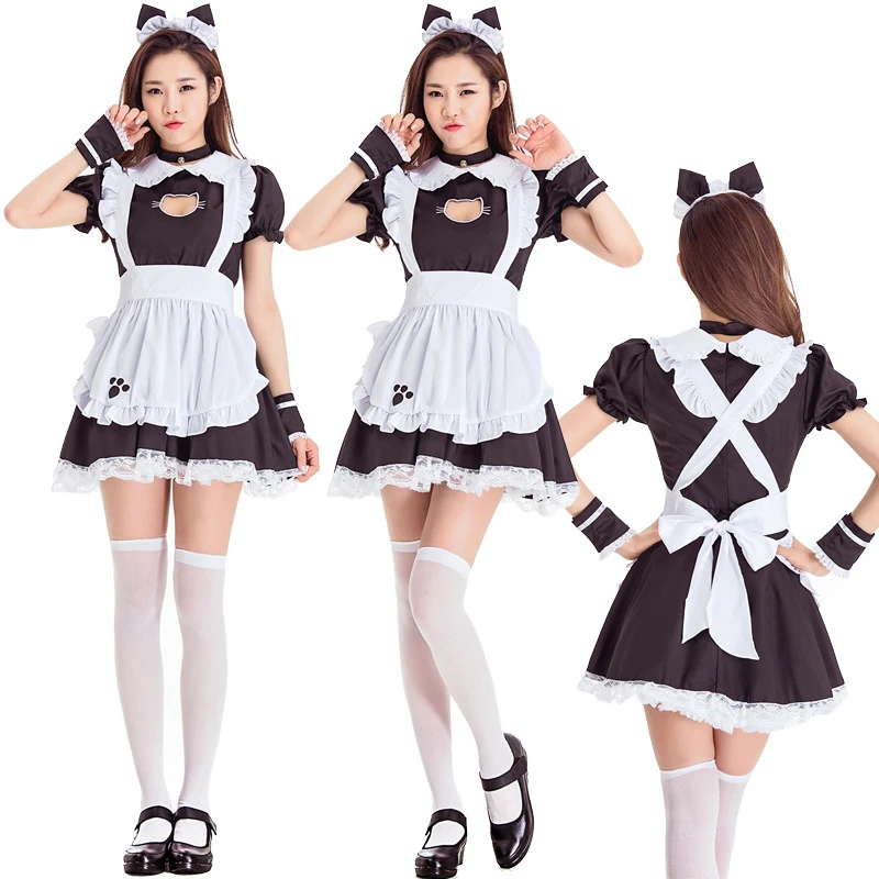 Cosplay Black White Cat Maid Outfit Cosplay Sexy Lolita Anime Cute Soft Girl Maid Uniform Appealing Set Stage Waiter Costumes