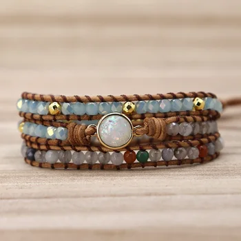 

Leather Wrap Bracelet for Female with Natural Stone Crystal Opal Jewelry Accessory Bohemia Style Handmade Bracelets Dropshipping