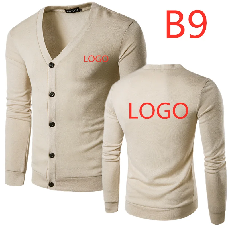B9 Высокое качество Мужской Повседневный свитер пользовательский бренд шаблон v-образным вырезом кнопка тонкий свитер мужской сплошной цвет свитера в стиле Харадзюку куртки