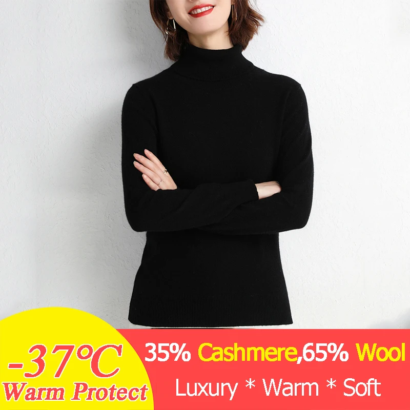

Real Cashmere Sweater Women Black White Turtlenck Long Sleeve Fuzzy Sweater Angora Women Clothes Korean Oversize 2019 Winter