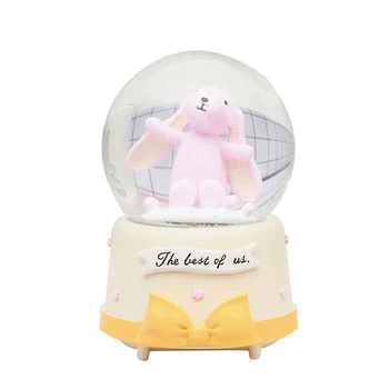 

Long Ears Rabbit Crystal Ball Music Box Snowflake Miniature Model Colorful Lights Birthday Gifts Home Decoration Accessories