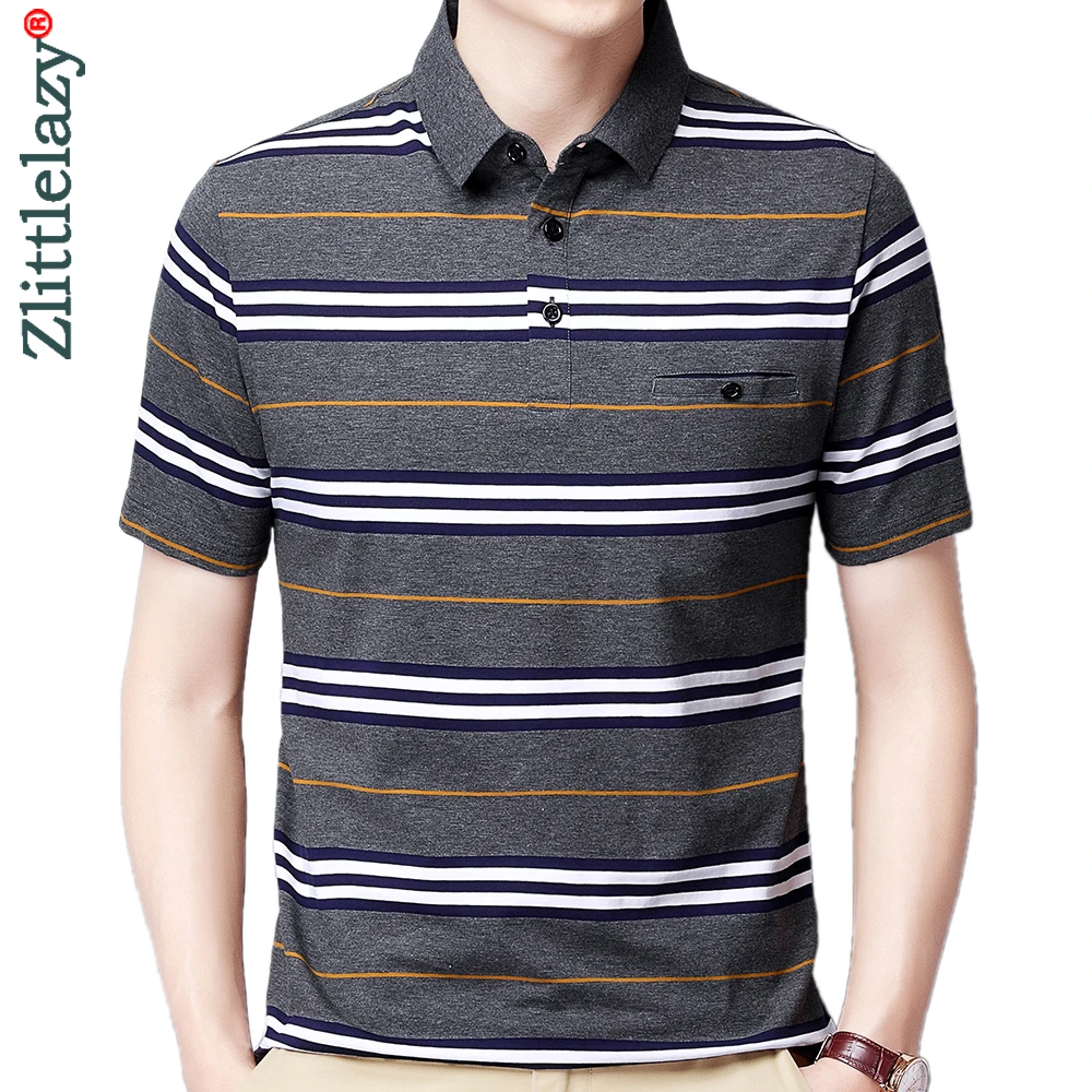 Sayah Mens Striped Embroidery Short Sleeve Plus Size Polo T-Shirt 