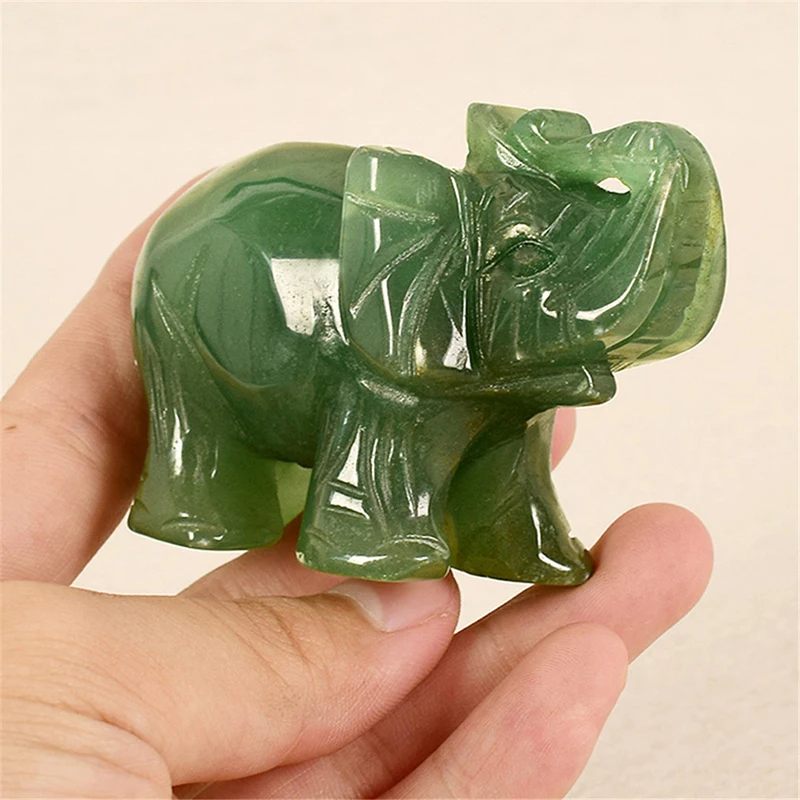 Ornament Crafts Lucky Elephant Green Aventurine Jade Ston Fortune Feng Shui Statue Figurine Chakra Healing Stones Statue Decor