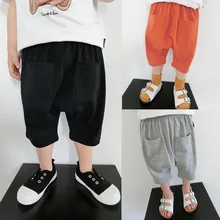 Детские мешковатые брюки в Корейском стиле из хлопка и льна, детская одежда, Капри-шаровары для мужчин и женщин, Детские Большие Pp брюки