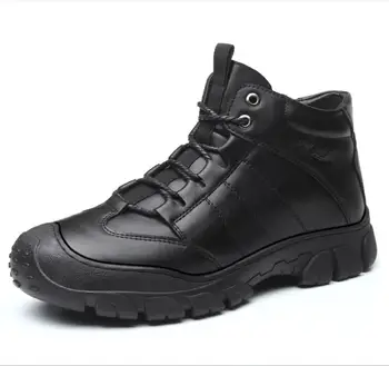 

2019 New Warm Mens Boots Working Tactical Boots Genuine leather Ankle Boots Plush Snow Boots Lace-up Winter casual Shoes