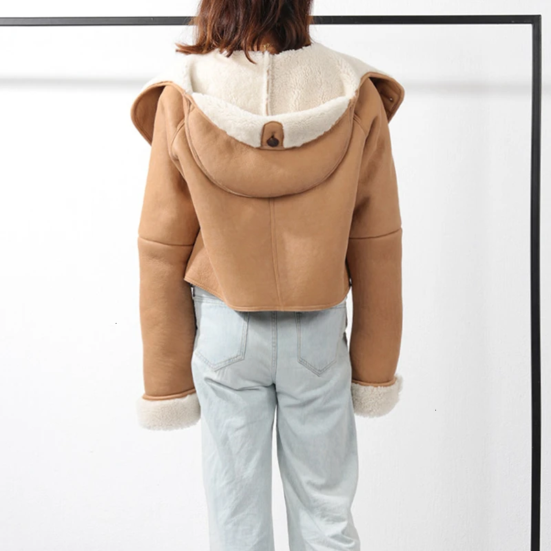 Very best  TWOTWINSTYLE Lamb Fur Hit Color Women's Jackets Hooded Long Sleeve Casual Loose Streetwear Style Co