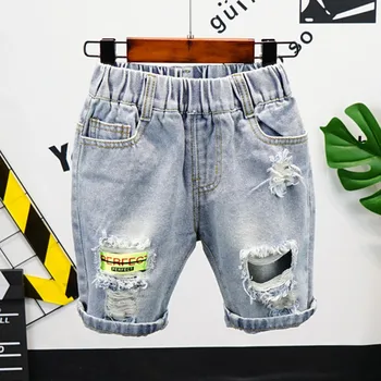 

DFXD New Korean Toddler Summer Boys Jeans Pants Fashion Knee Length Ripped Denim Pants Children Clothes For 2-7T Cotton Outfits