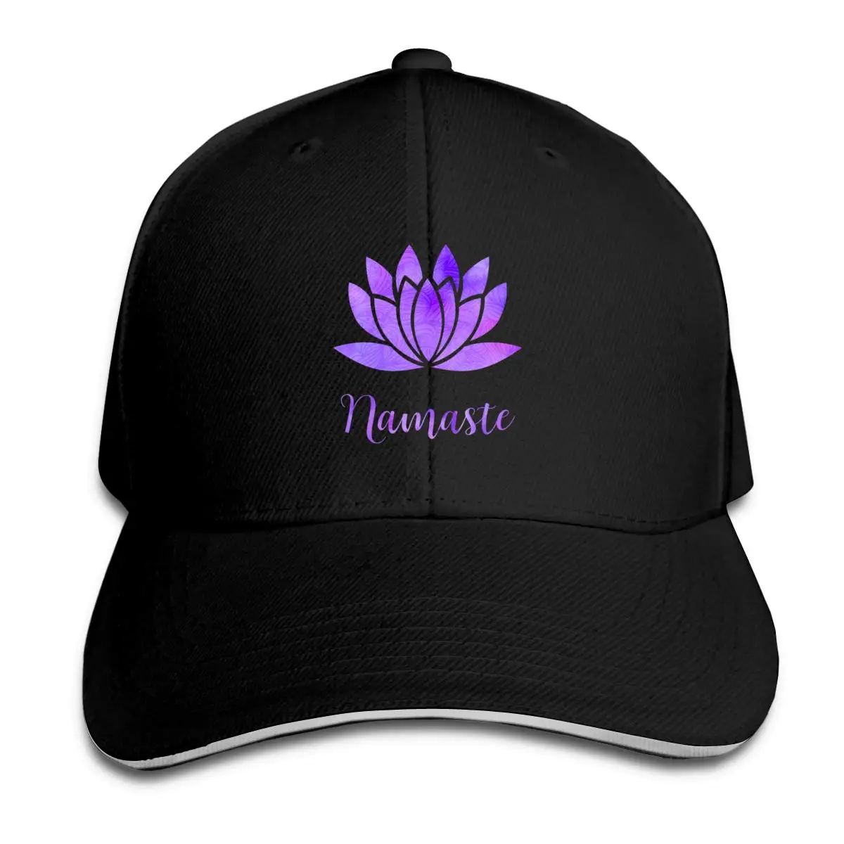 Бейсболка Namaste мужская с цветком лотоса Регулируемая Кепка-сэндвич Черная |