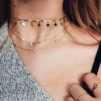 

Endless Bohemian Stars Gold Chain Women Choker Necklace for Women Designer Necklaces Pendants Simple Boho Layering Chockers