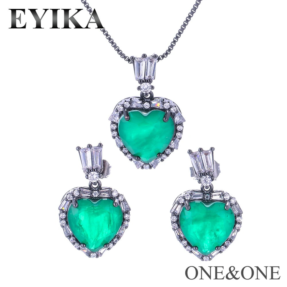 EYIKA Fusion камень Сердце Ювелирные наборы серьги-гвоздики и ожерелье зеленый/розовый красный/светильник Фиолетовый Модный кристалл ювелирные изделия для женщин